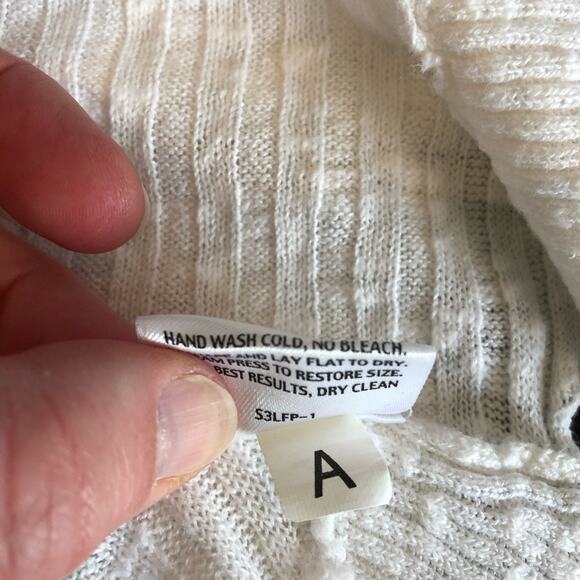 Eileen Fisher white ribbed linen blend knit open drape front cardigan size Large - Picture 9 of 16